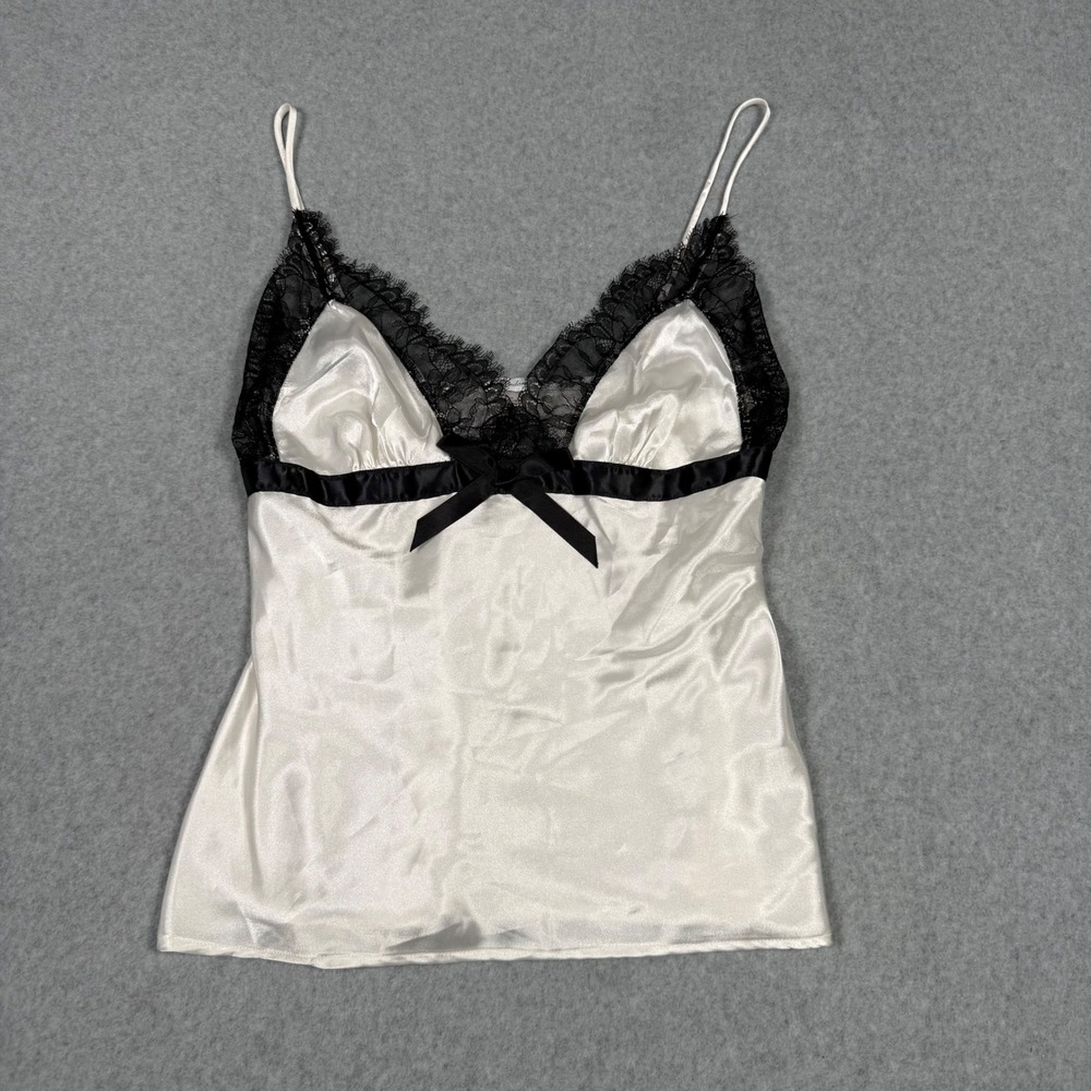 Y2K Je T'adore Ivory Satin Lace Trim Indie Coquette Fairy Grunge Camisole Medium
